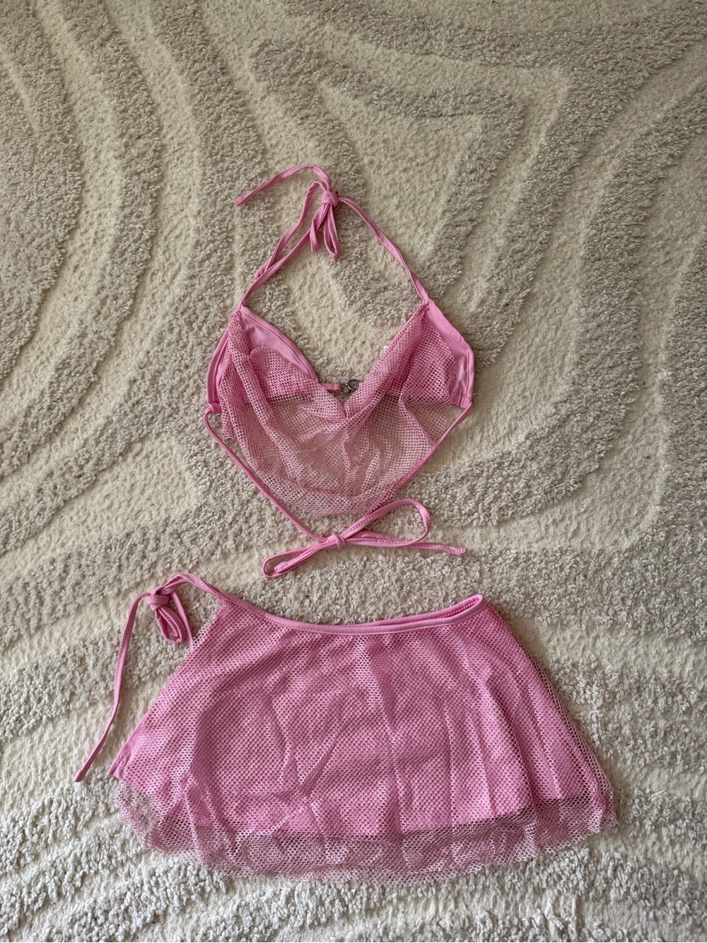 SHEIN Pink Mesh Halter Top & Mini Skirt 2-Piece Set | XXS